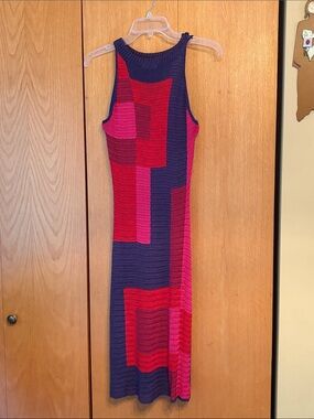 Kroshetta by Papillon vintage crochet color block dress SMALL red purple pink